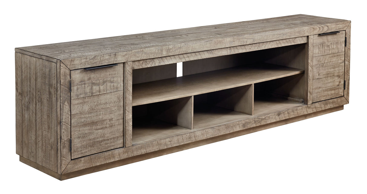Krystanza - Weathered Gray - XL TV Stand w/Fireplace Option by Signature Design by Ashley® | Bel Furniture