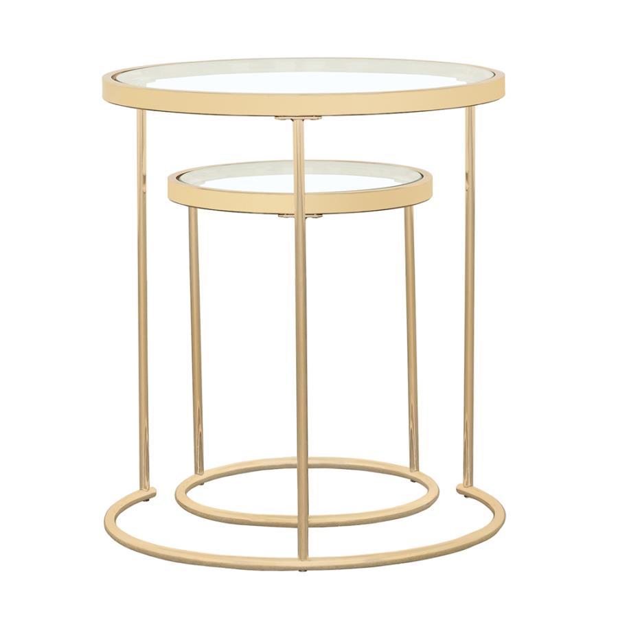 Maylin - 2 Piece Round Glass Top Nesting Table Set - Gold by CoasterElevations | Bel Furniture