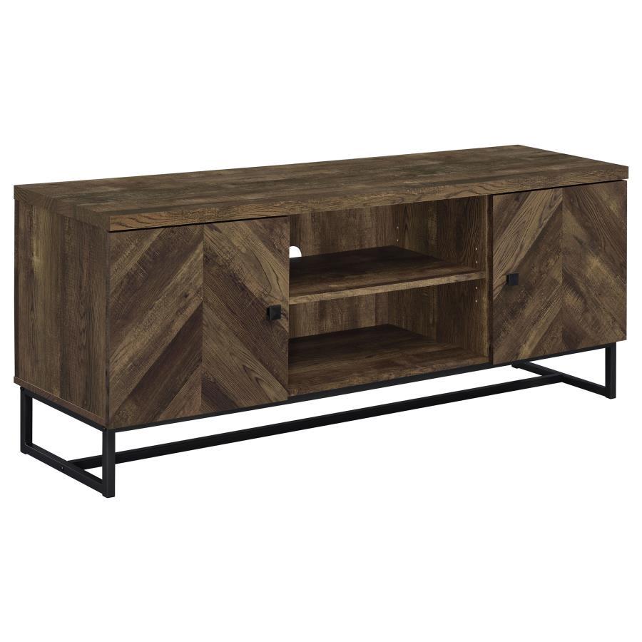 Myles - 2 Door Engineered Wood TV Stand - Rustic Oak by CoasterEssence | Bel Furniture