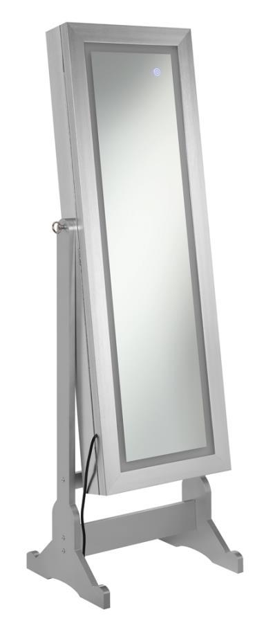 Moore - Cheval Mirror With Jewelry Storage - Silver by CoasterEssence | Bel Furniture