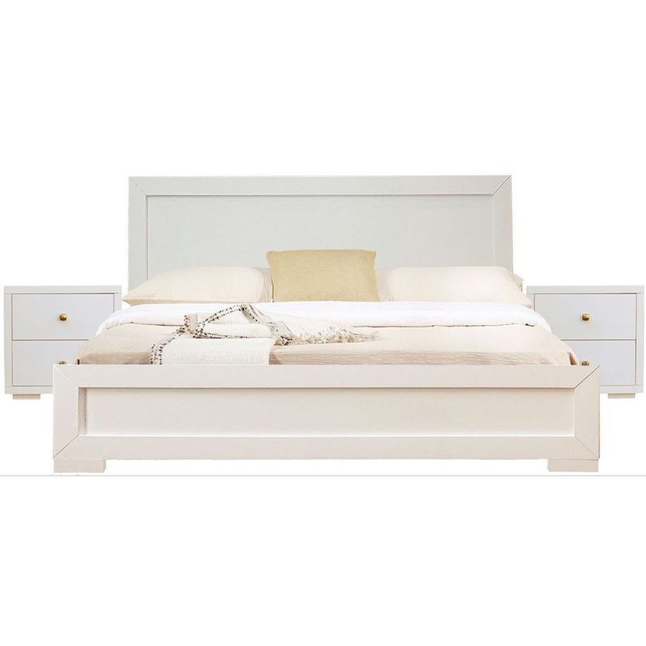 Moma Wood Platform Queen Bed With Two Nightstands -White