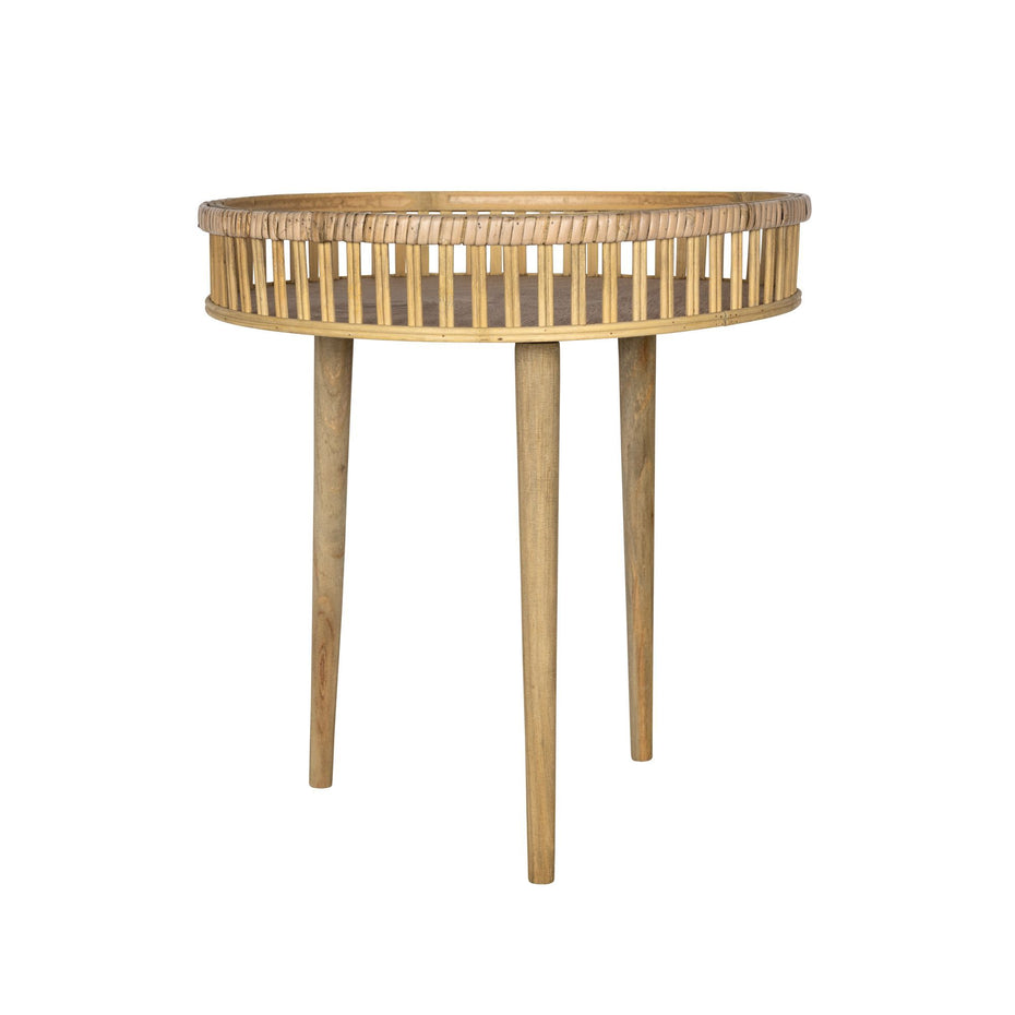Round End Or Side Table - Bamboo Rattan Finish