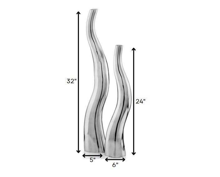 Modern Tall Squiggly Vases (Set of 2) - Silver