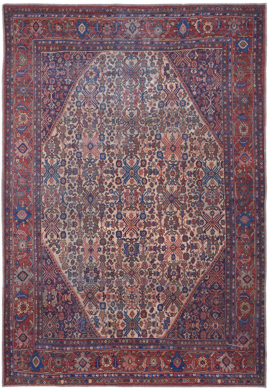 Floral Power Loom Area Rug - Tan Red And Blue - 2' X 3'