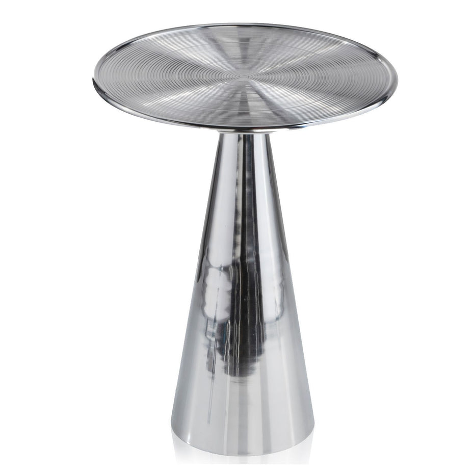 Round End Table With Metal Frame Cone Pedestal - Silver Finished