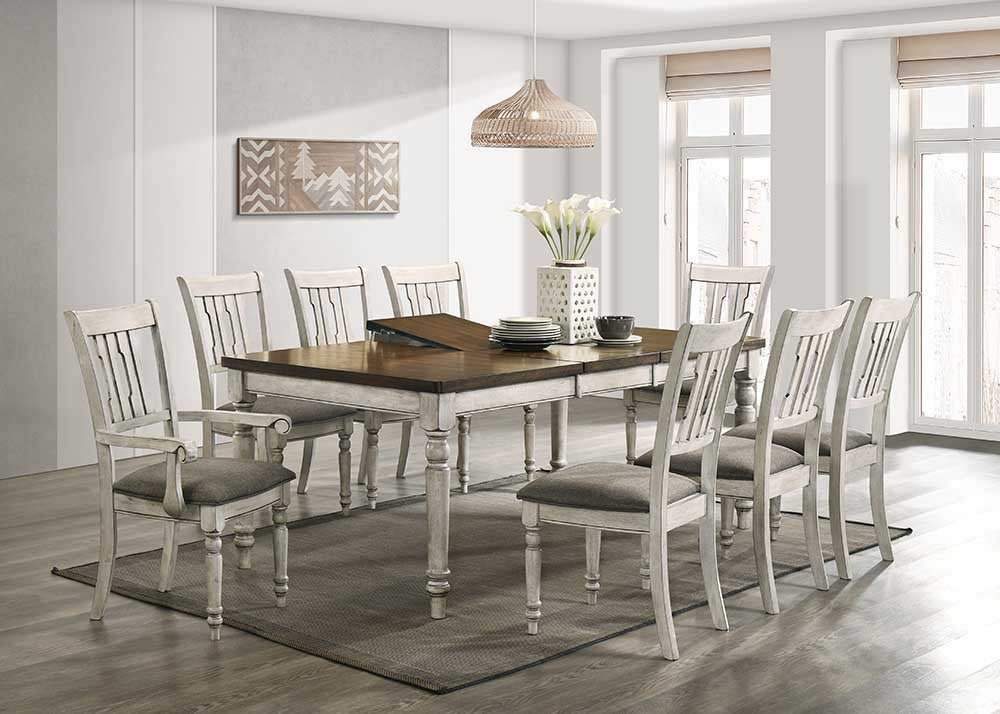 9-Piece Farmhouse Dining Set with Upholstered Chairs | Bel Furniture