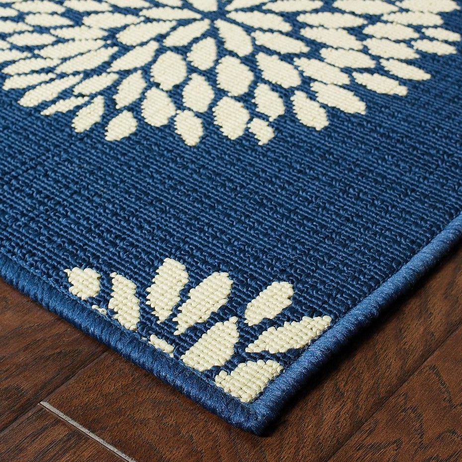 Floral Indoor Outdoor Area Rug - Indigo And Lime Green - 4' x 6'