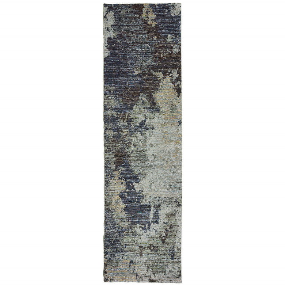 Abstract Power Loom Stain Resistant Runner Rug - Navy And Blue - 2' X 8'