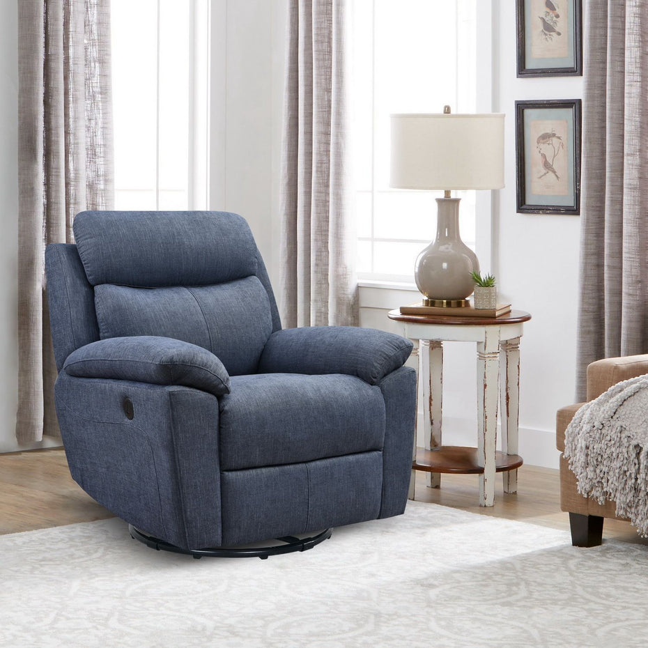 Glider & Swivel Power Recliner With Usb Port - Blue - Fabric