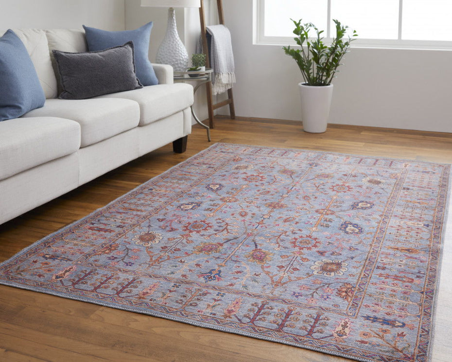 Floral Power Loom Area Rug - Gray Blue And Red - 2' X 3'