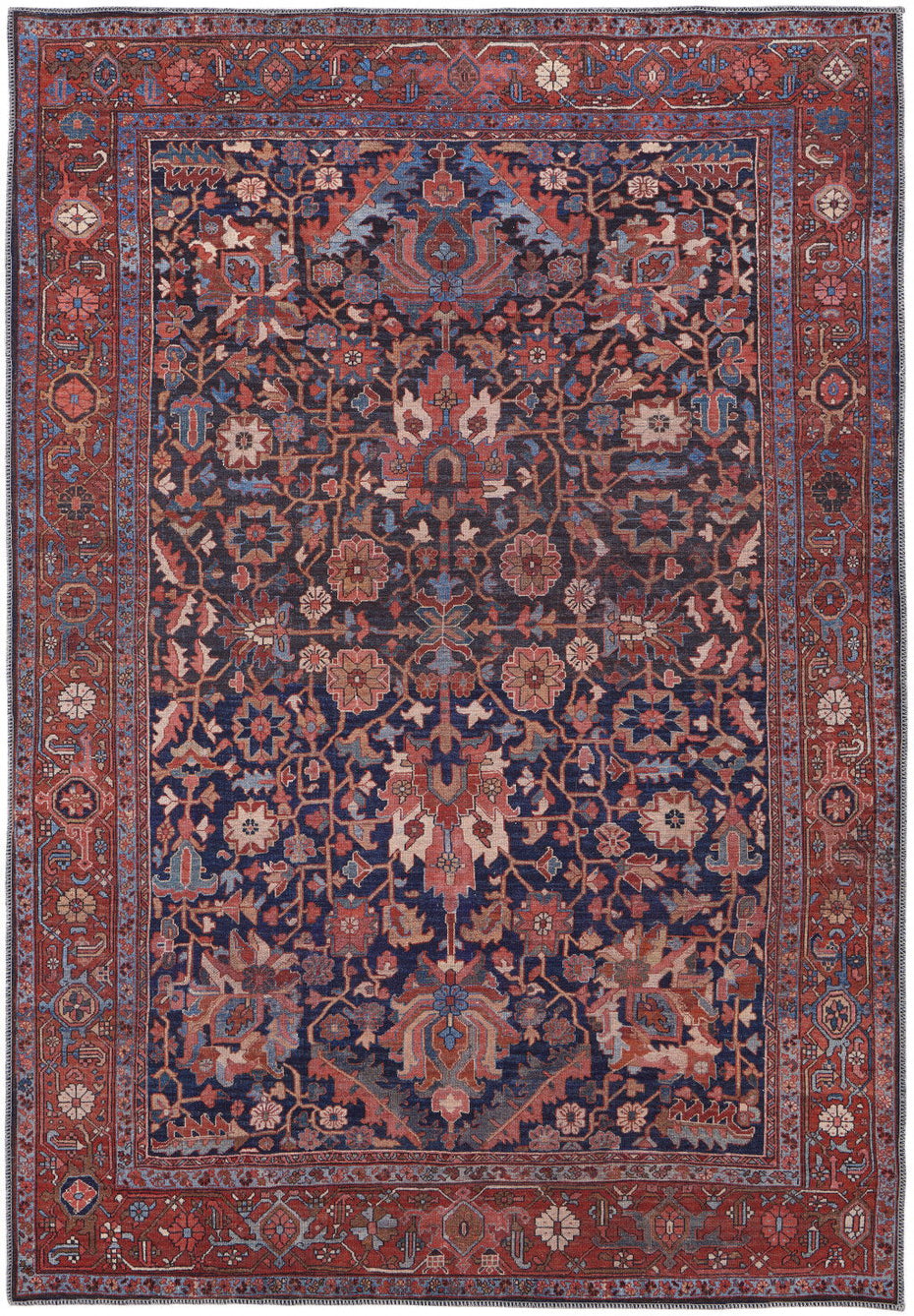 Floral Power Loom Area Rug - Red Orange And Blue -2' X 3'