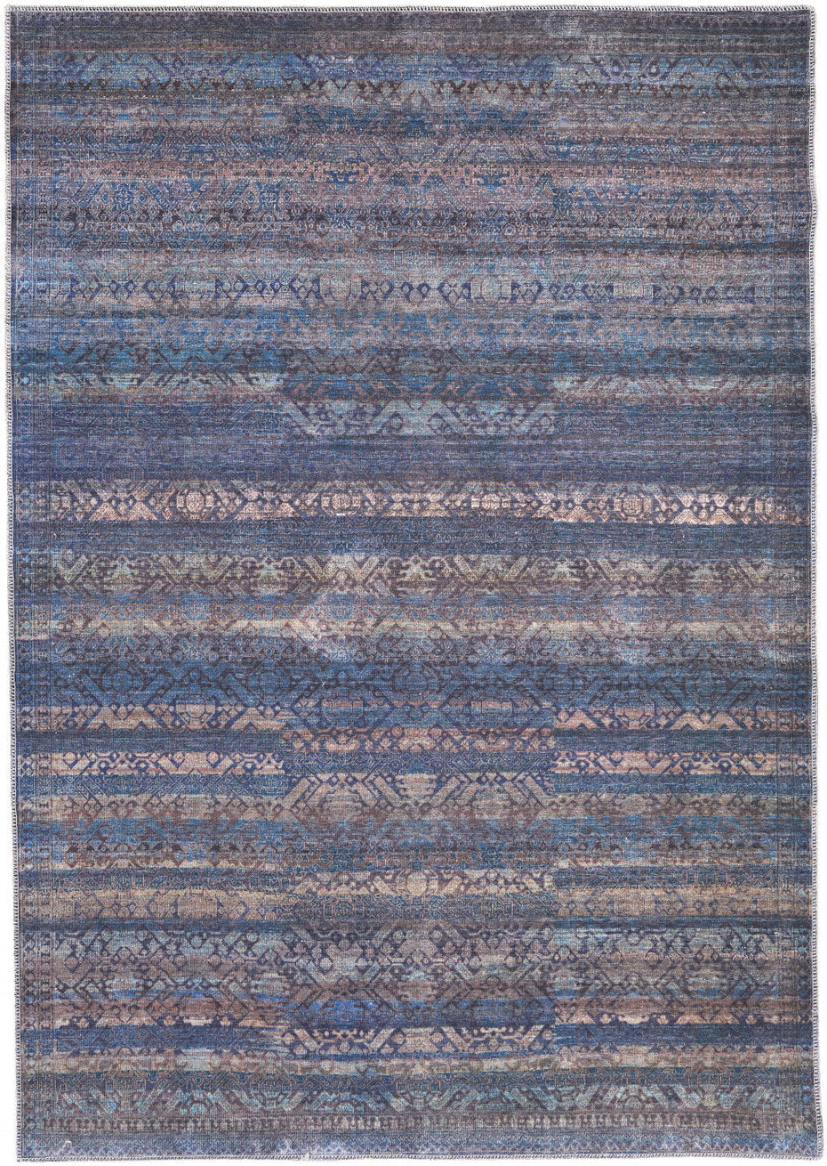 Floral Power Loom Area Rug - Blue Purple And Brown - 2' X 3'