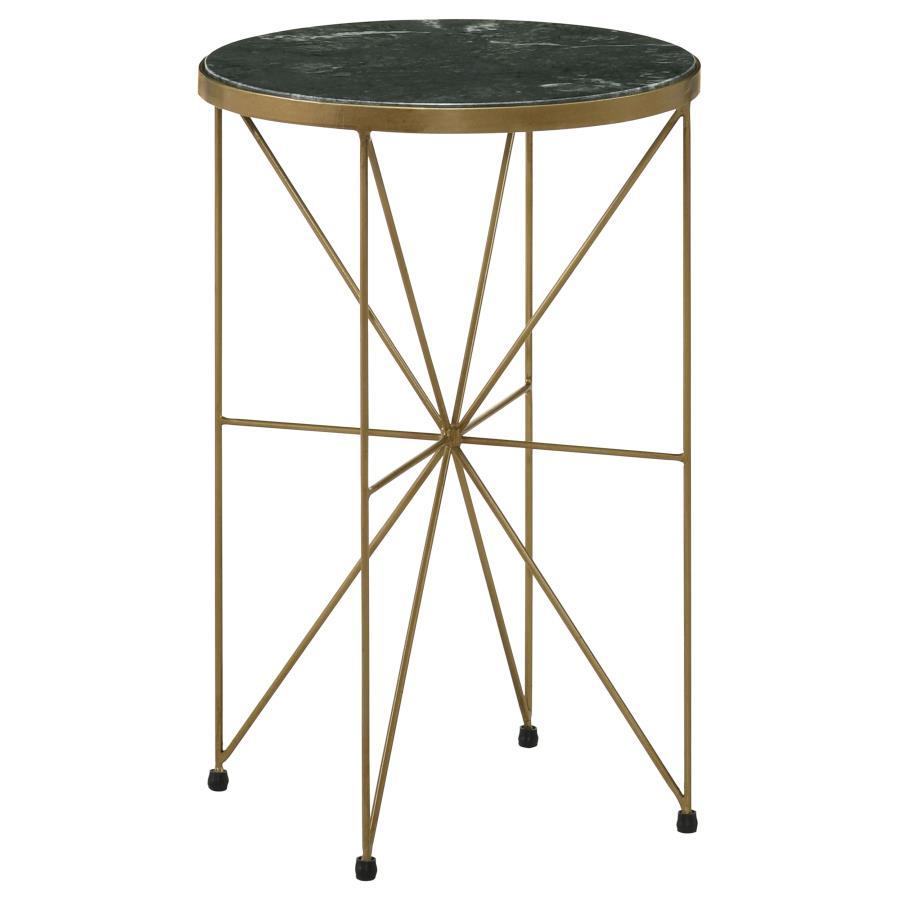 Eliska - Round Green Marble Top Accent Side Table - Antique Gold by CoasterEssence | Bel Furniture