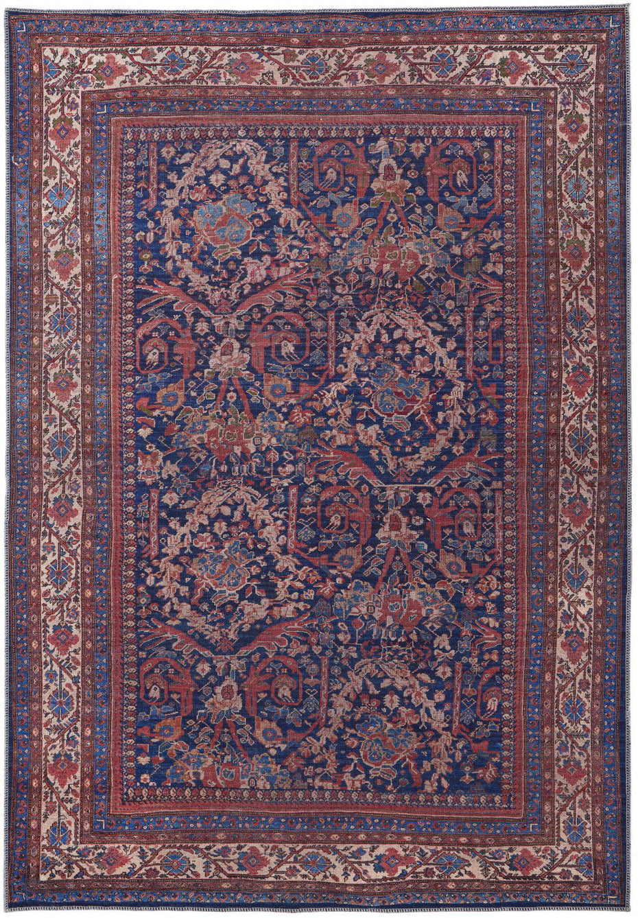 Floral Power Loom Area Rug - Red Blue And Tan - 2' X 3'