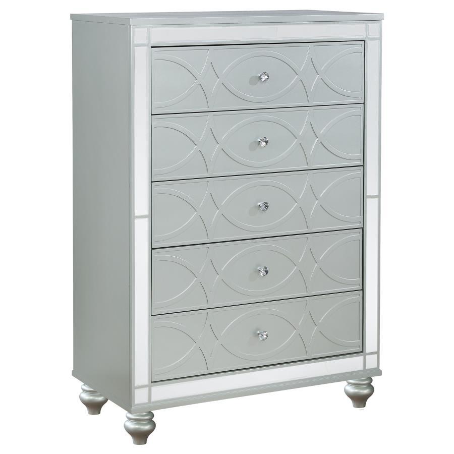 Gunnison - 5-Drawer Bedroom Chest - Silver Metallic by CoasterEssence | Bel Furniture