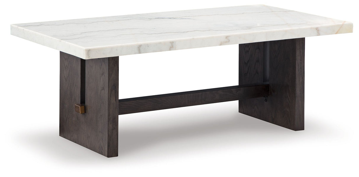 Burkhaus - White / Dark Brown - Rectangular Cocktail Table by Signature Design by Ashley® | Bel Furniture
