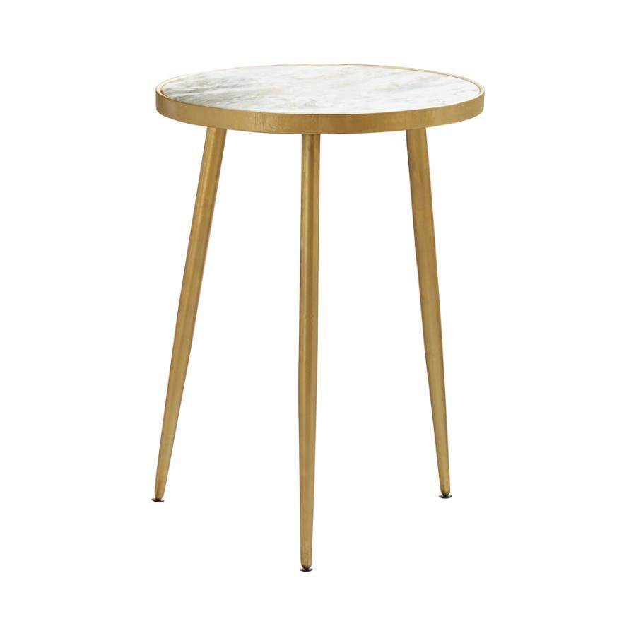 Acheson - Round Marble Top Side Table - White And Gold by CoasterEveryday | Bel Furniture