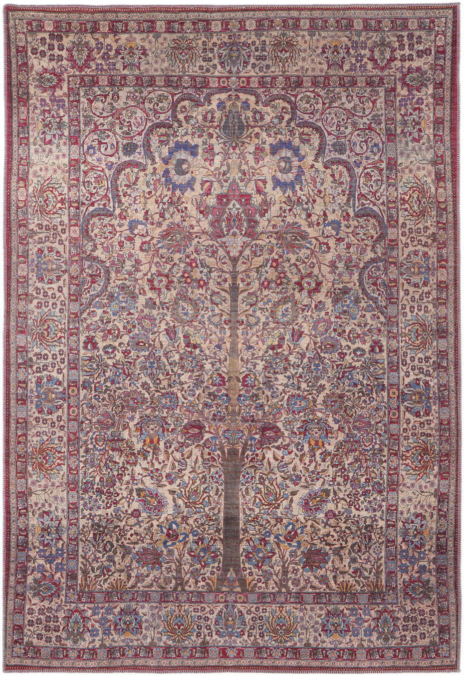 Floral Power Loom Area Rug - Pink Red Tan - 2' X 3'