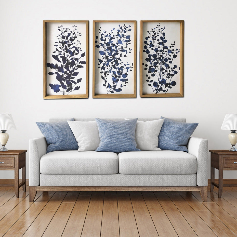 Branches Framed Canvas Wall Art (Set of 3) - Blue
