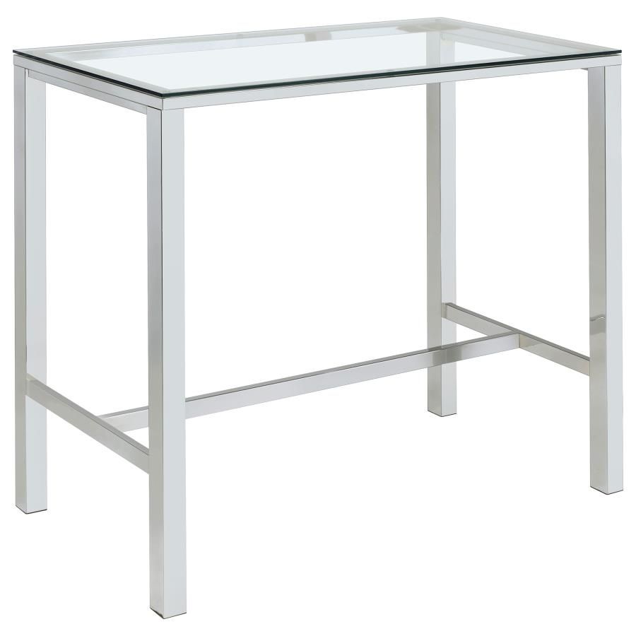 Tolbert - Rectangular Glass Top Pub Bar Table - Chrome by CoasterEssence | Bel Furniture