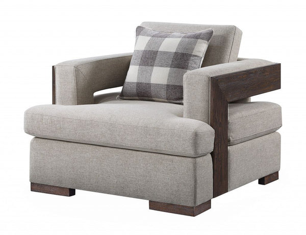 Fabric And Walnut Arm Chair 40" - Light Gray