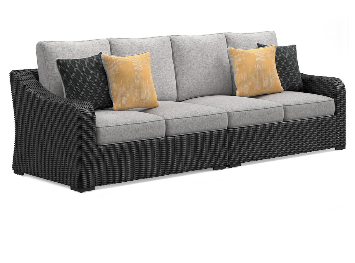 Beachcroft - Black / Light Gray - 2-Piece Outdoor Loveseat with Cushion by Signature Design by Ashley® | Bel Furniture