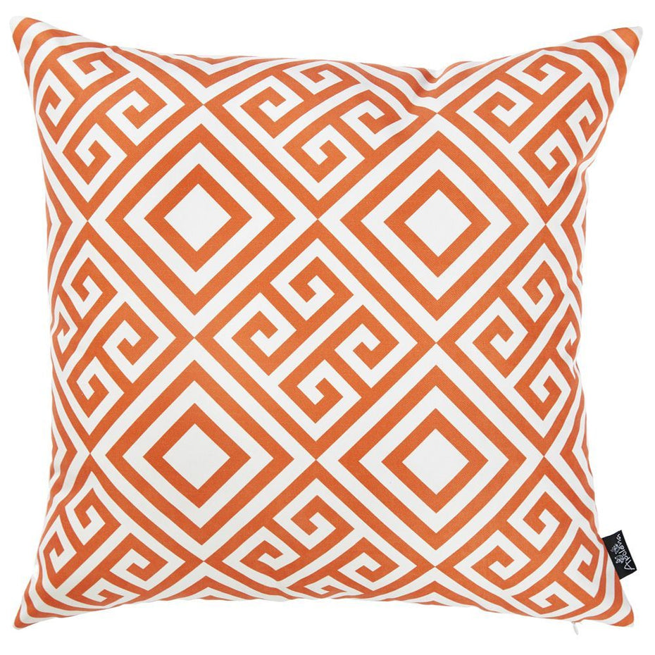 Greek Key Decorative Throw Pillow Cover - Orange And White