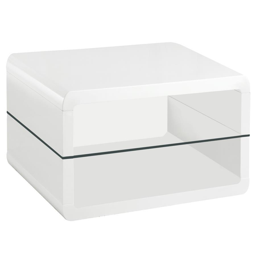 Elana - 1-Shelf Rectangular Side End Table - White High Gloss by CoasterEssence | Bel Furniture