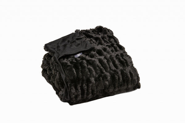 Chunky Sectioned Throw Blanket - Black - Faux Fur