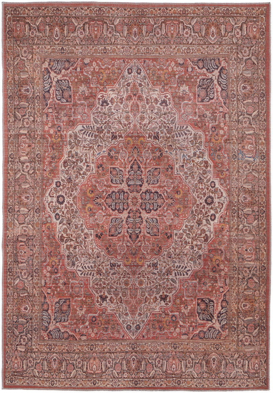 Floral Power Loom Area Rug - Red Tan And Pink - 2' X 3'