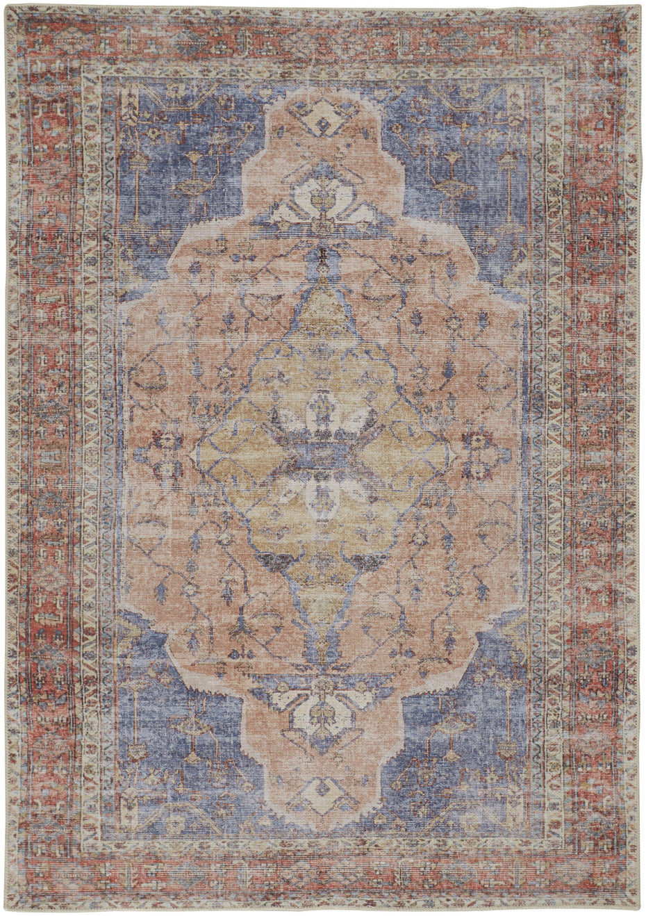 Abstract Area Rug - Red Tan And Blue - 2' X 3'