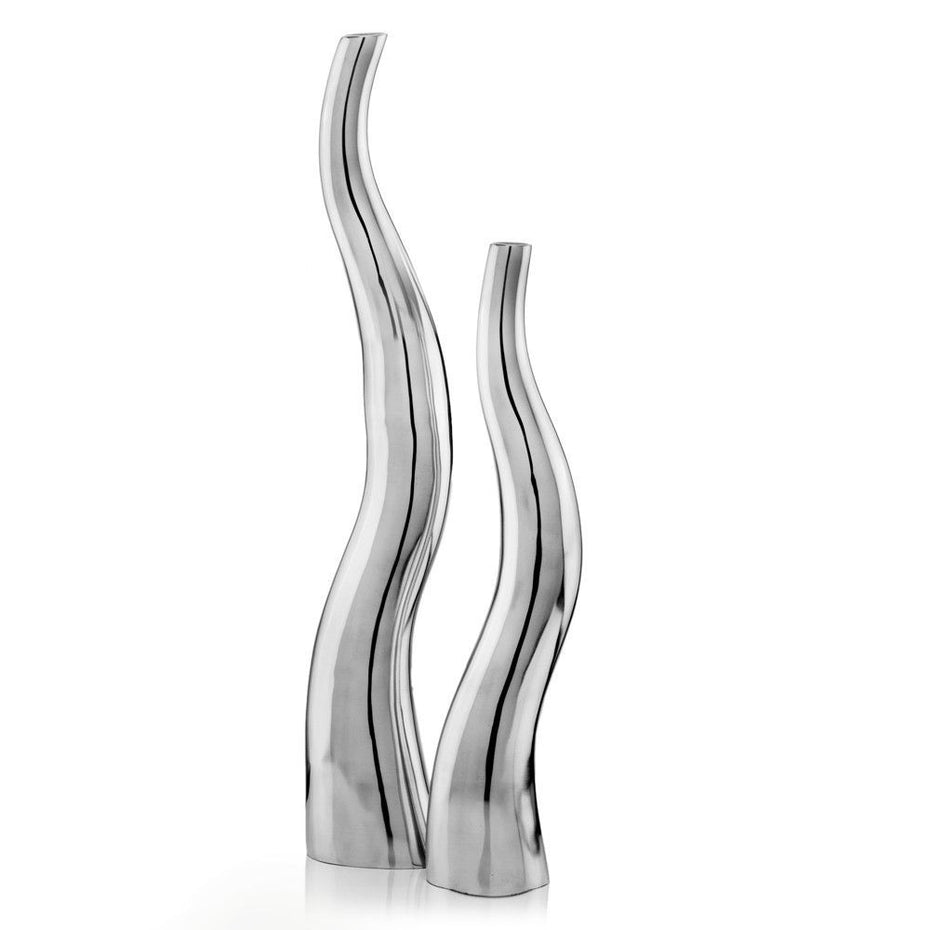 Modern Tall Squiggly Vases (Set of 2) - Silver