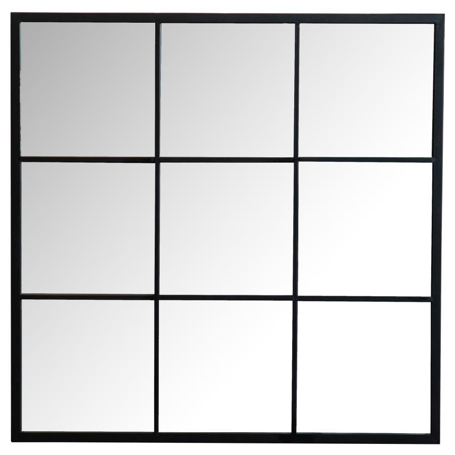 Quetzal - Square Window Pane Wall Mirror - Black by CoasterEveryday | Bel Furniture