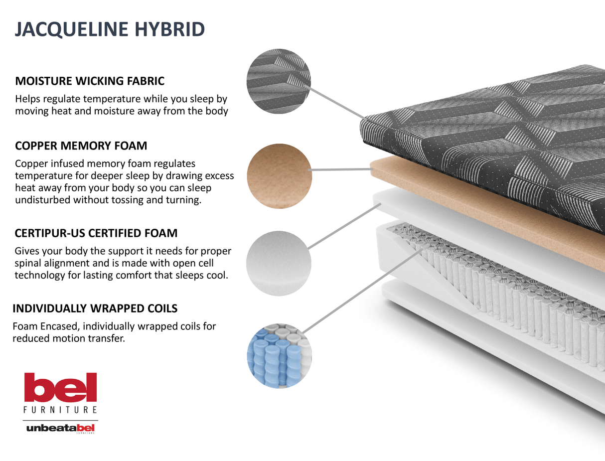 JACQUELINE 14 INCH HYBRID MATTRESS by BEL Furniture | Bel Furniture