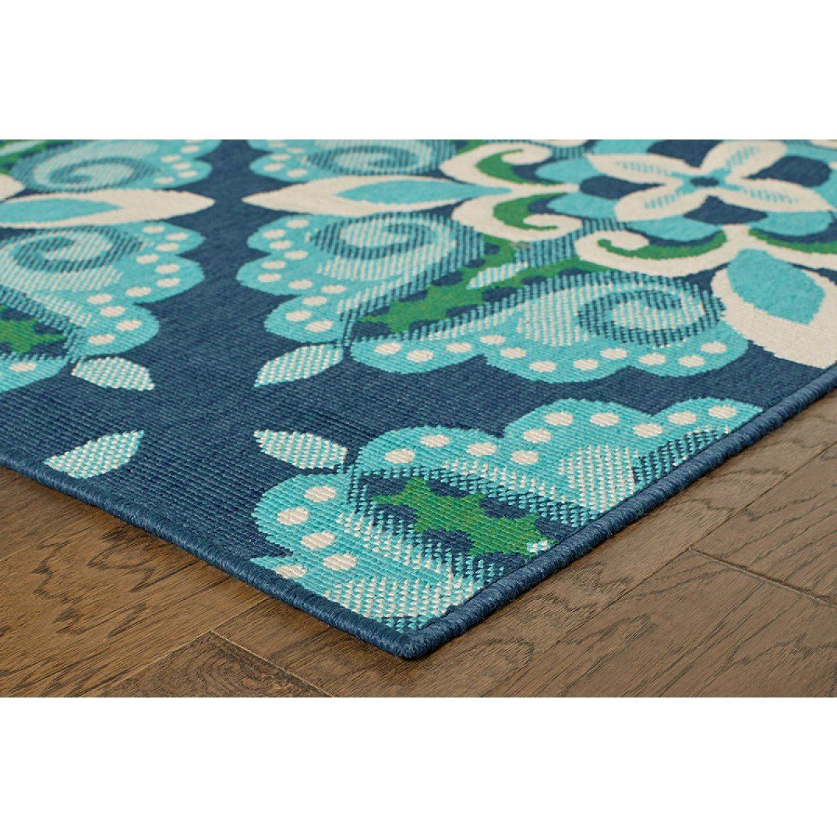 Floral Indoor Outdoor Scatter Rug - Blue And Green - 2’ x 3’