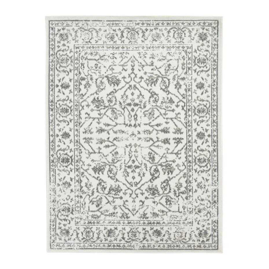 Floral Power Loom Area Rug With Fringe - Light Gray - 2' x 3'