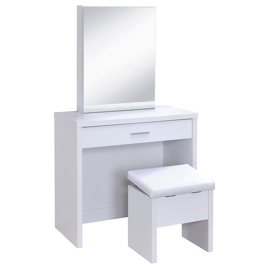 Harvey - 2-piece Vanity Set with Lift-Top Stool White by CoasterEssence | Bel Furniture