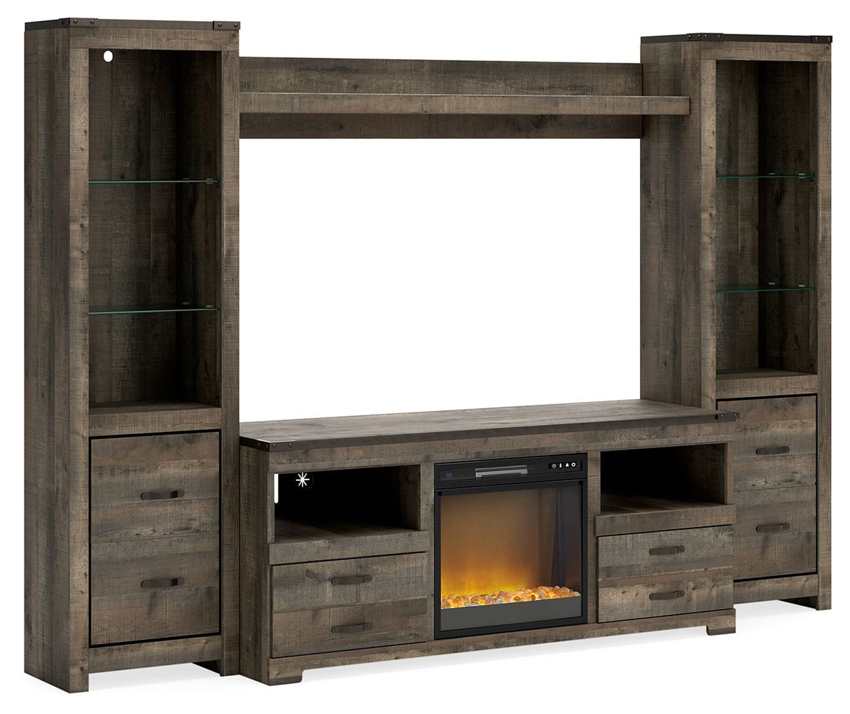 Trinell - 4-Piece Entertainment Center With TV Stand And Fireplace Insert Dark Brown 63" TV Stand And Glass Stone Fireplace Insert by Signature Design by Ashley® | Bel Furniture