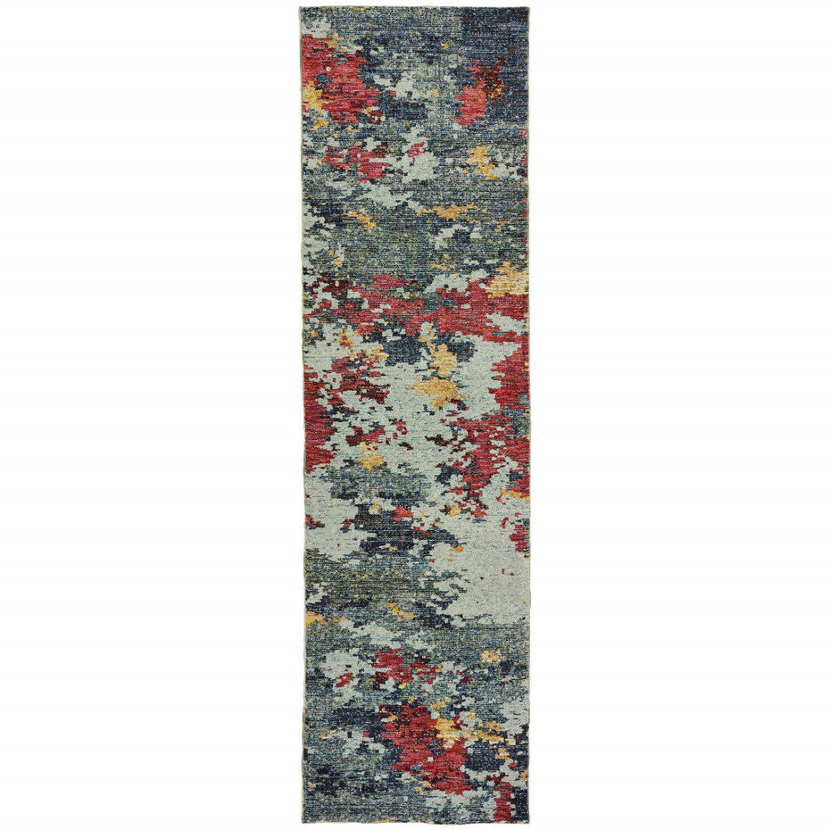 Abstract Power Loom Stain Resistant Runner Rug - Blue And Red - 2' X 8'