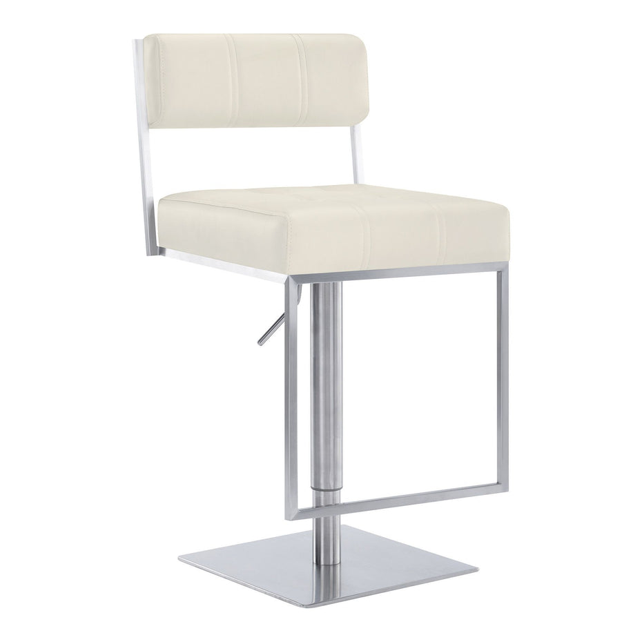 Faux Leather And Iron Swivel Adjustable Height Bar Chair 44" - White