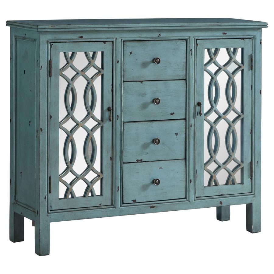 Rue - 4-Drawer Wood Trellis Accent Storage Cabinet - Blue by CoasterEveryday | Bel Furniture