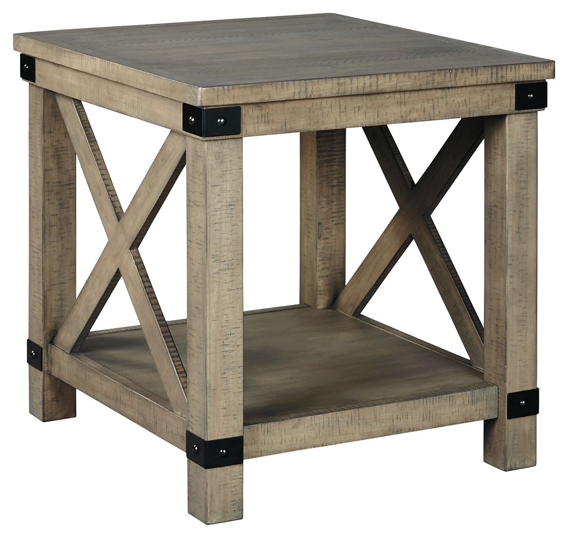 Aldwin - Gray - Rectangular End Table - Crossbuck Styling by Signature Design by Ashley® | Bel Furniture