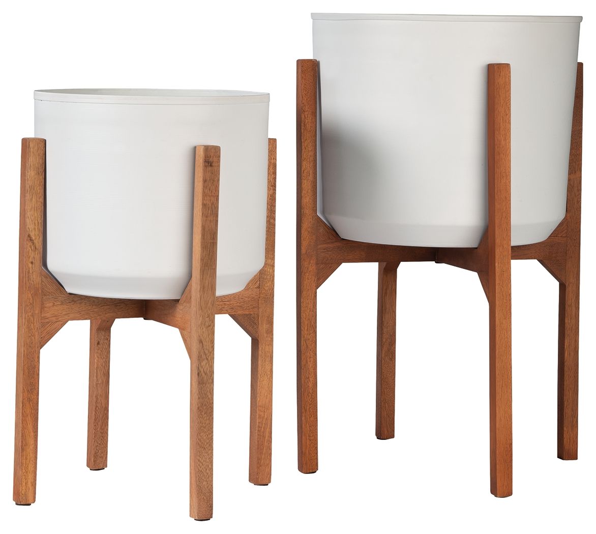 Dorcey - White / Brown - Planter Set (Set of 2) by Signature Design by Ashley® | Bel Furniture