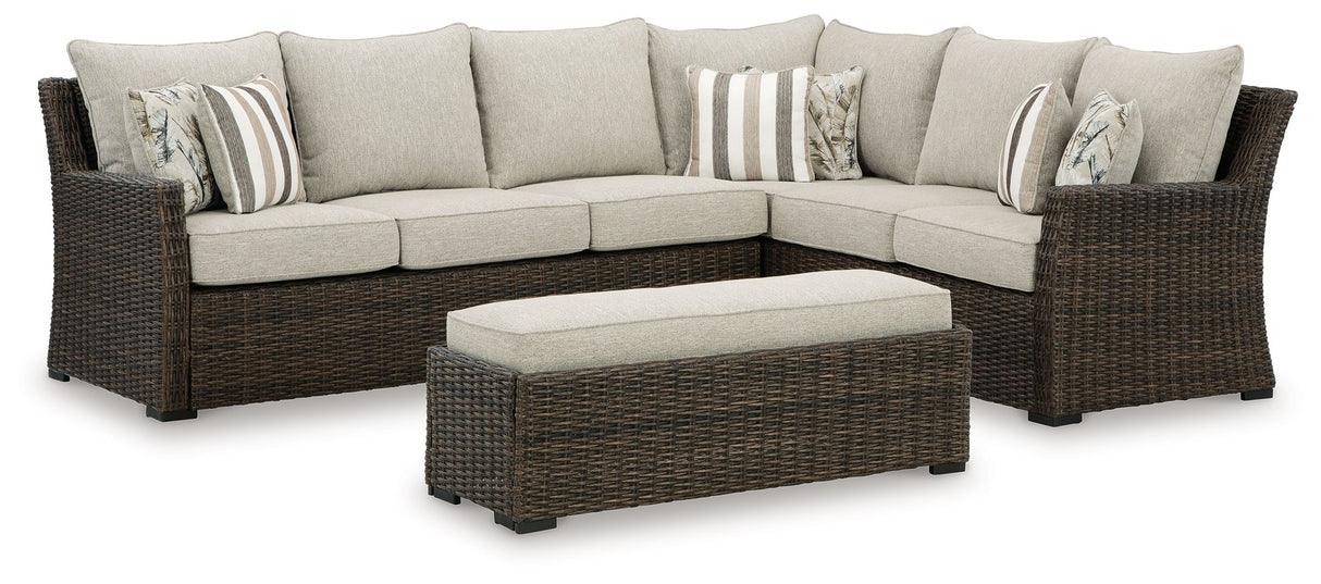 Brook Ranch - Brown - Sofa Sectional, Bench With Cushion (Set of 3) by Signature Design by Ashley® | Bel Furniture