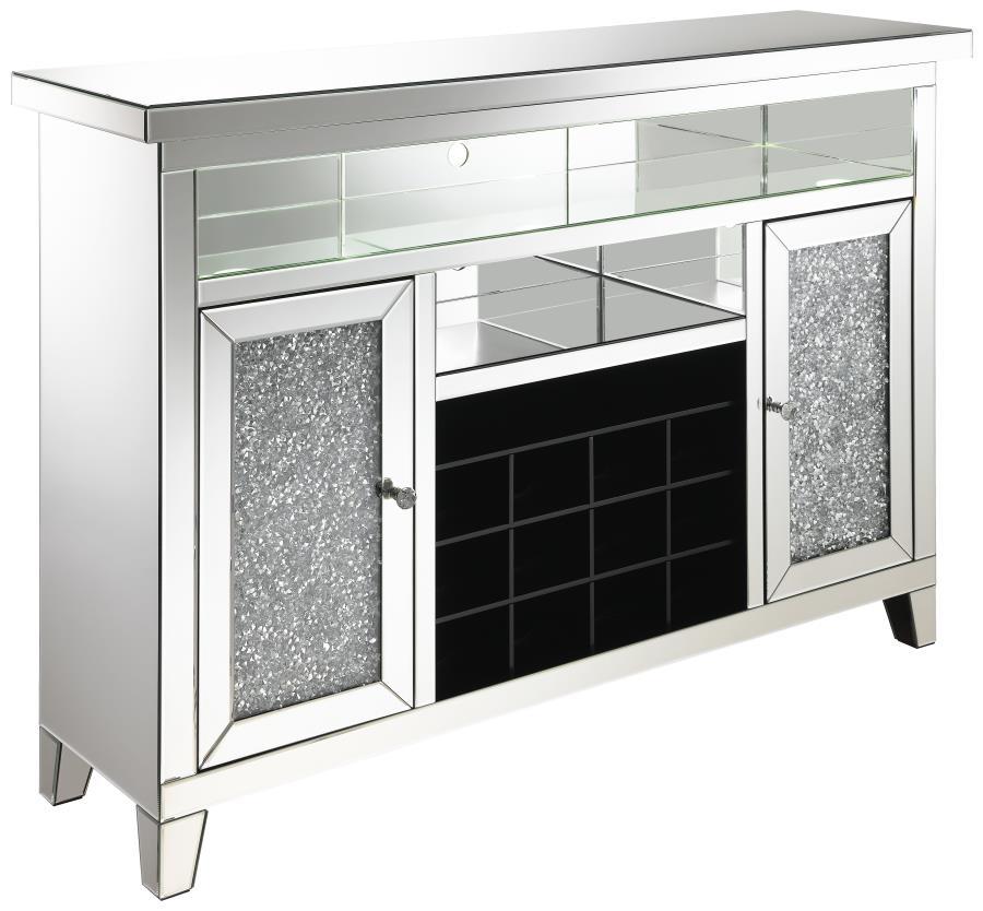 Melinda - 2-Door LED Mirrored Wine Storage Bar Cabinet - Silver by CoasterElevations | Bel Furniture