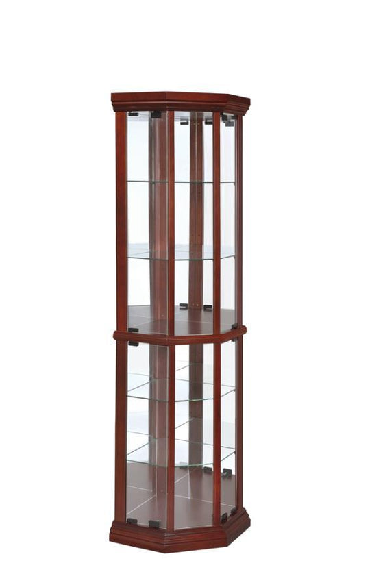 Appledale - 6-Shelf Corner Curio Display Cabinet - Medium Brown by CoasterEssence | Bel Furniture