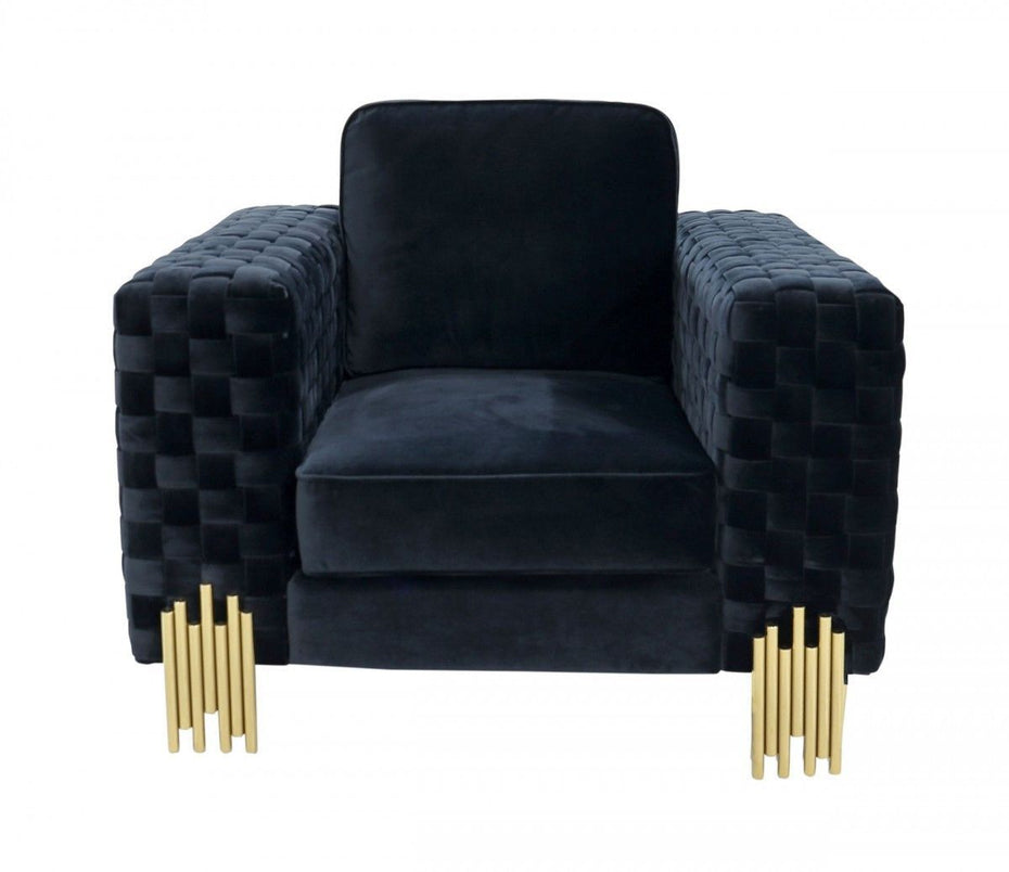 Velvet And Gold Solid Color Arm Chair 45" - Black