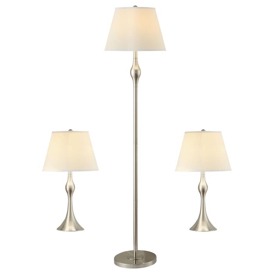 Griffin - 3 Piece Floor And Table Lamp Set Brushed Nickel - Brush Nickel by CoasterEssence | Bel Furniture