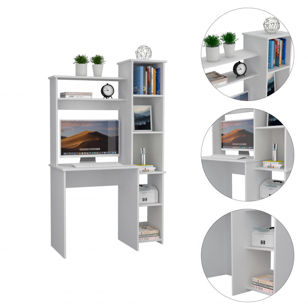 Modern Office Desk With Storage Cabinet - White