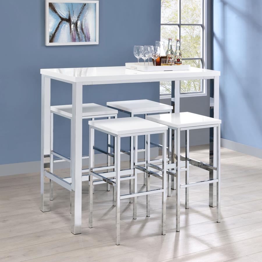 Natividad - 5 Piece Pub Height Bar Table Set - White High Gloss by CoasterEveryday | Bel Furniture
